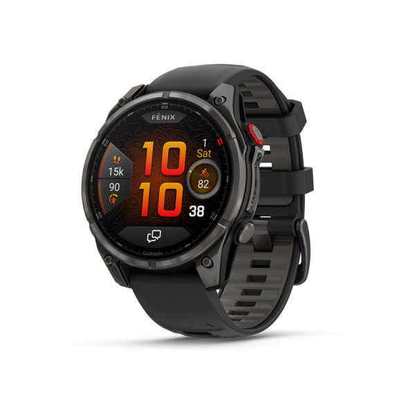 GARMIN fenix 8 Pro - 47 mm/AMOLED/Sapphire/Carbon Gray DLC Titanium with Black/Pebble Gray Silicone