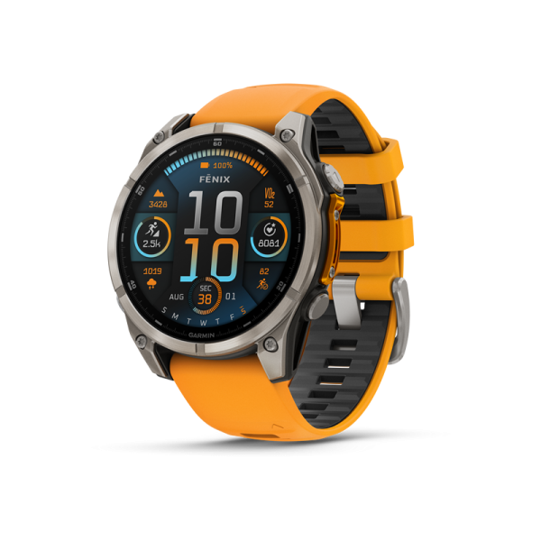 GARMIN fenix 8 - 47 mm/AMOLED/Sapphire/Titanium with Spark Orange/Graphite Silicone Band