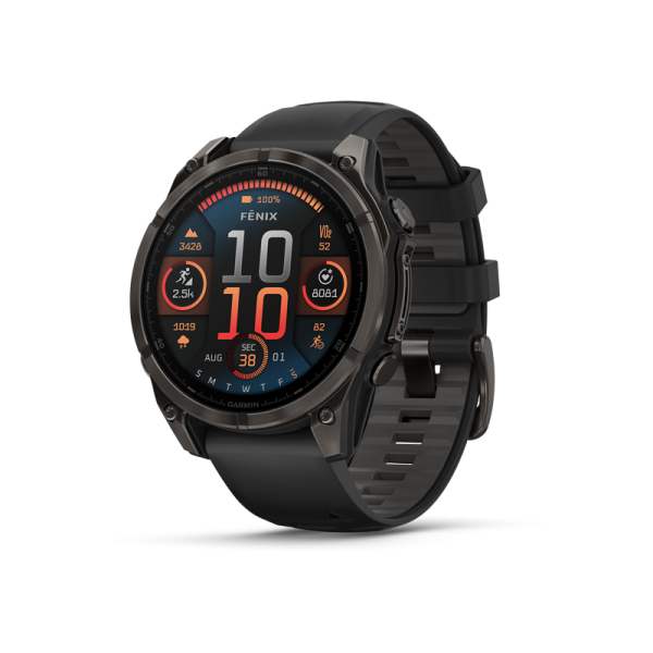 GARMIN fenix 8 - 47 mm/AMOLED/Sapphire/Carbon Gray DLC Titanium with Black/Pebble Gray Silicone Band