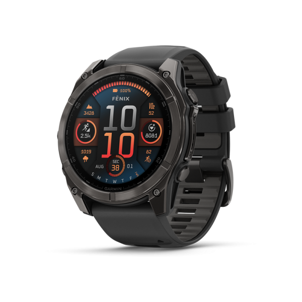 GARMIN fenix 8 - 51 mm/AMOLED/Sapphire/Carbon Gray DLC Titanium with Black/Pebble Gray Silicone Band