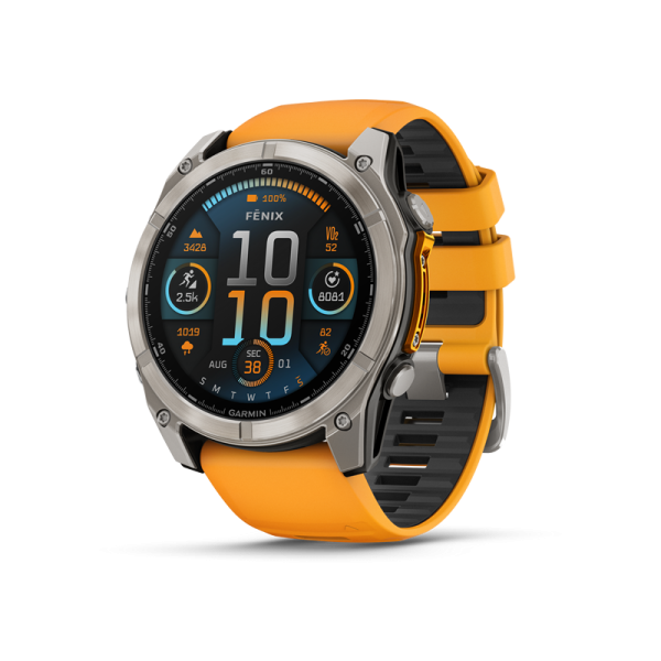 GARMIN fenix 8 - 51 mm/AMOLED/Sapphire/Titanium with Spark Orange/Graphite Silicone Band